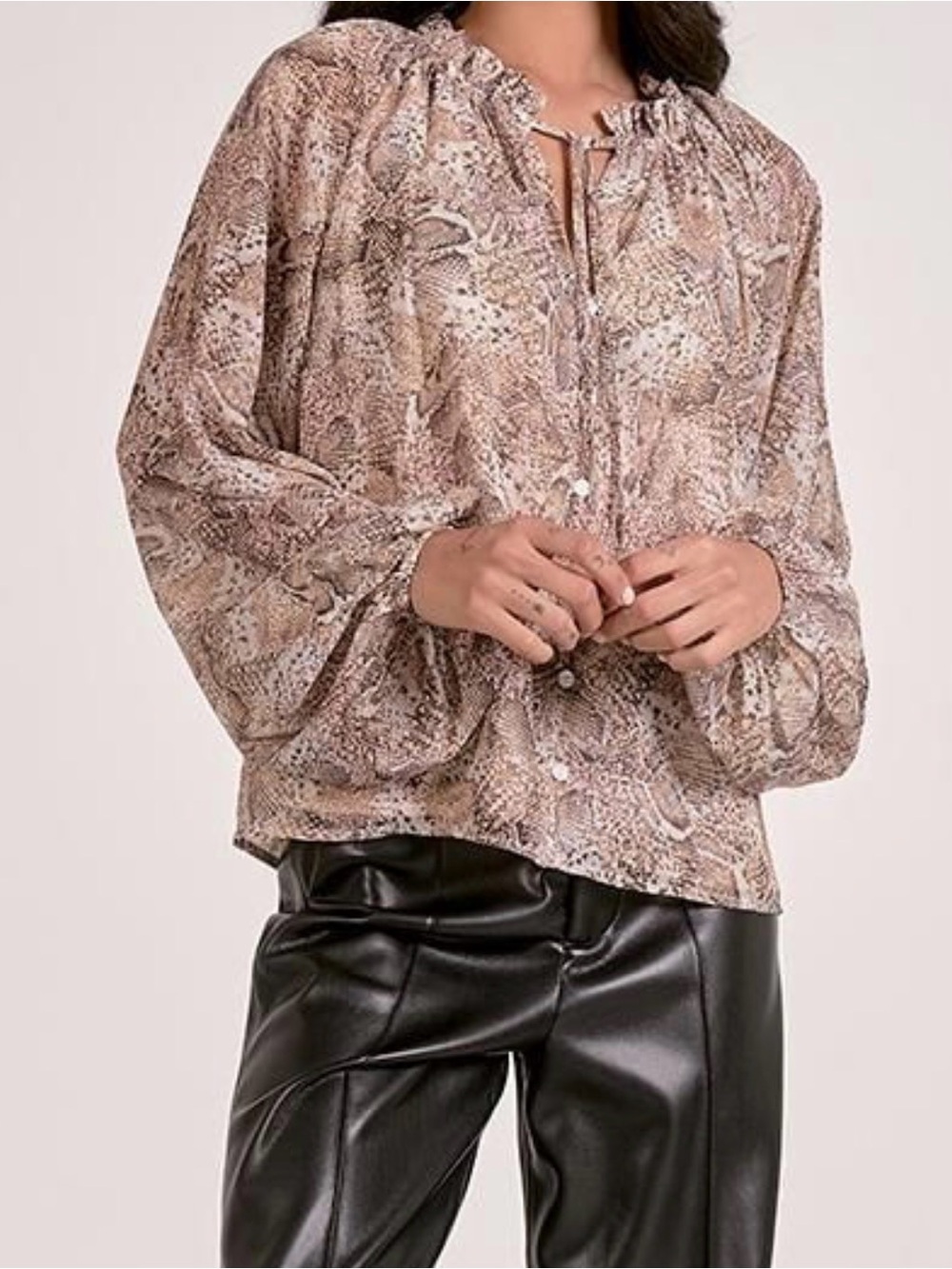 Elan Beige Snake-Print Peasant Blouse